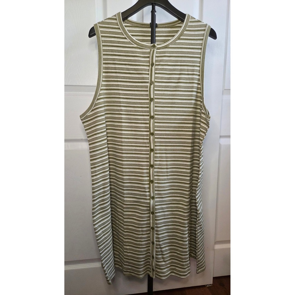 Wild Fable Olive Green White Striped Ribbed Button Front Shift Dress 4X NEW